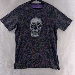 Robert Graham Paisley Skull T Shirt Mens Size Small Black Graphic Preppy Golf